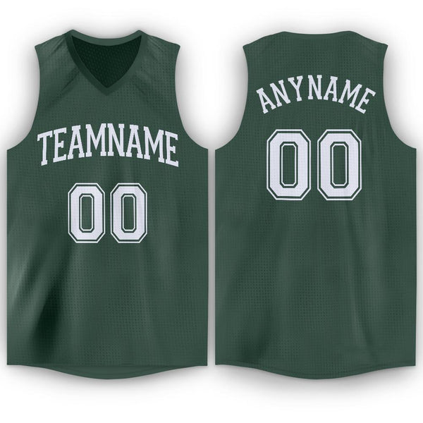 Custom Hunter Green White V-Neck Basketball Jersey - Click Image to Close