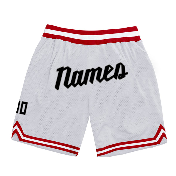 Custom White Black-Red Authentic Throwback Basketball Shorts