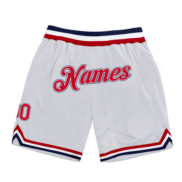 Custom White Red-Navy Authentic Throwback Basketball Shorts
