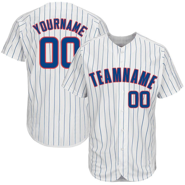 Custom White Royal Strip Royal-Red Baseball Jersey
