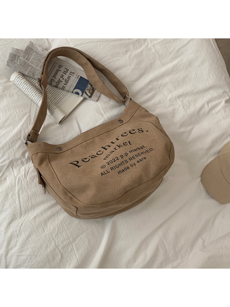 Casual Travel Letter Print Canvas Shoulder Tote Bags