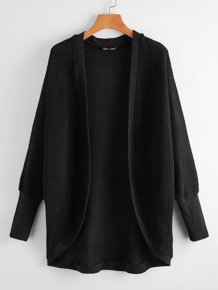 Plus Open Front Waffle Knit Coat