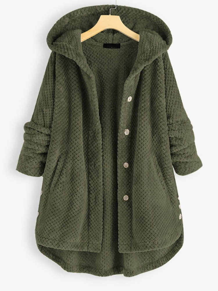 Plus Flannel Single Breasted High Low Hem Hooded Coat XT4ZXD4