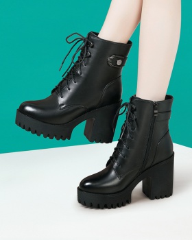 Genuine leather platform thick martin boots for women