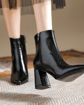 Microfiber black pointed short boots elasticity thick boots
