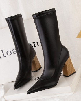 Low cylinder thick women boots slim short boots
